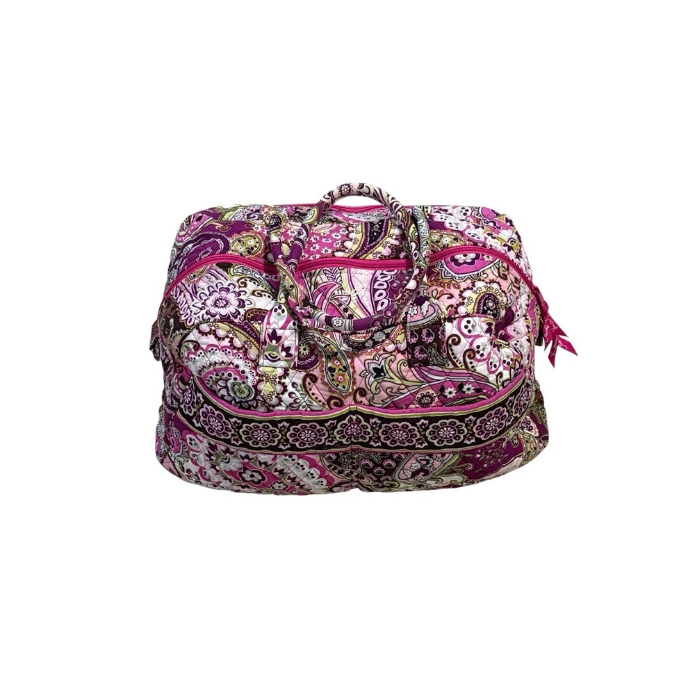 Vera Bradley Duffle Bag Overnight Tote Pink Paisley Medium Zip Closure 2 Handles